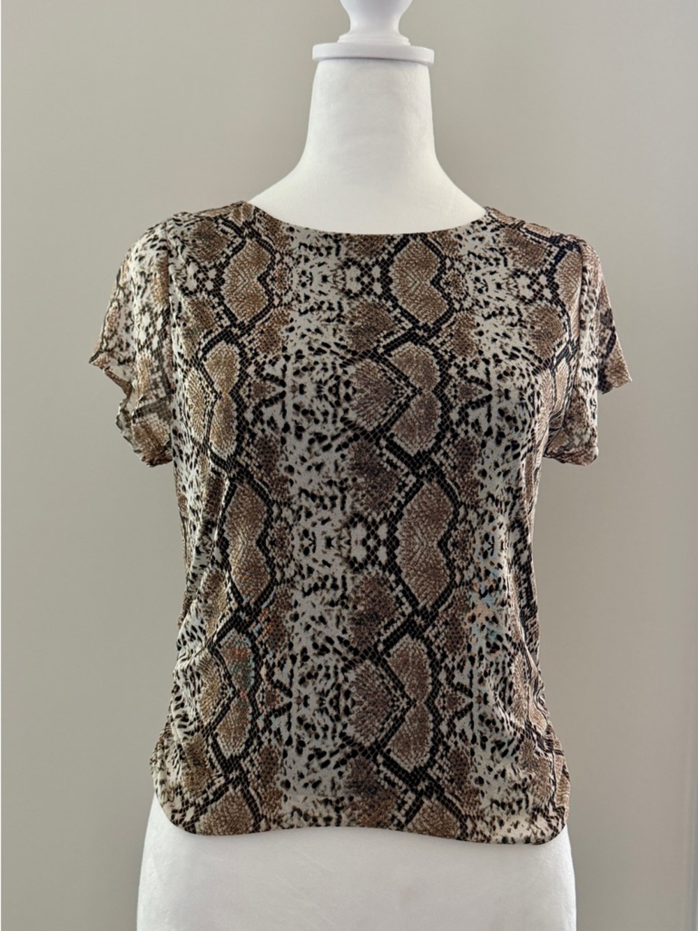 Preloved Women’s Snake Print Short Sleeve Top - Brown